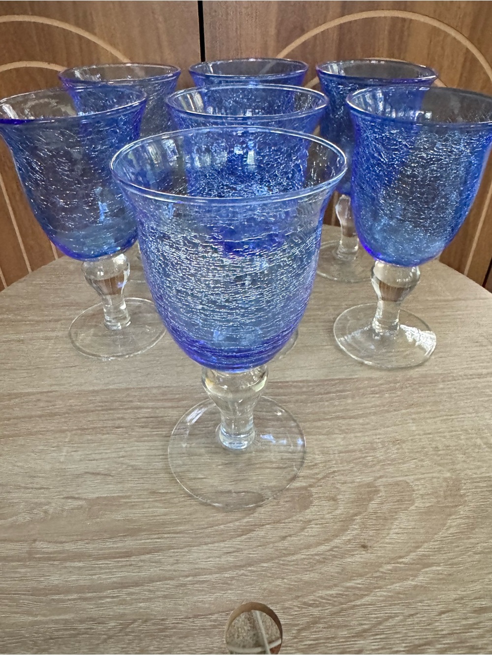 7 Artland Iris Cobalt Blue Crackle Glass Water Wine Goblets Vintage